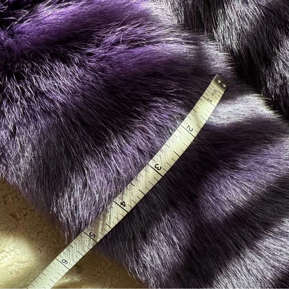 DKNY deep purple long fox fur boa velvet backed super fluffy ?genuine fur? - Picture 12 of 14